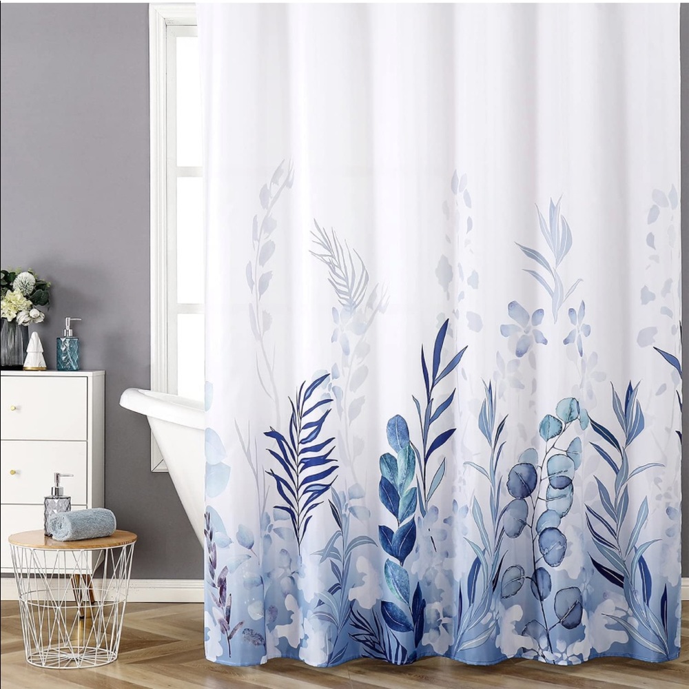 NWT Blue Print Shower Curtain with Hooks